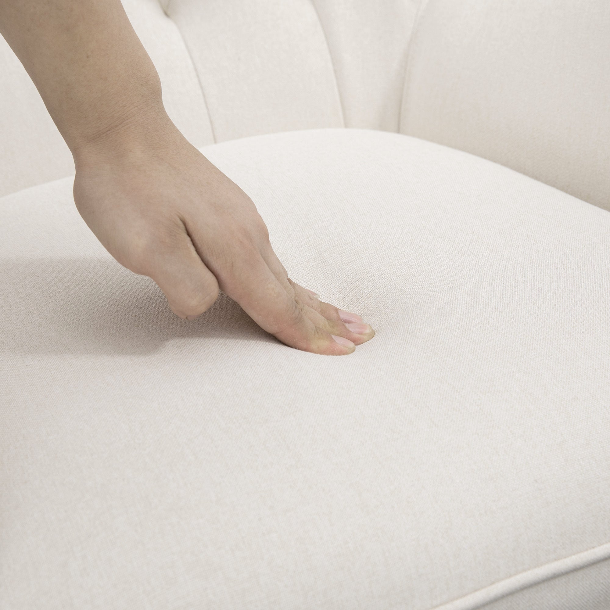 Mid-Century Fabric Rocking Chair Sofa Armchair Tufted Rocker Wingback Accent Chair with Padded Seat, Rubber Wood Base for Home Studio, Bedroom, Living Room, Cream White