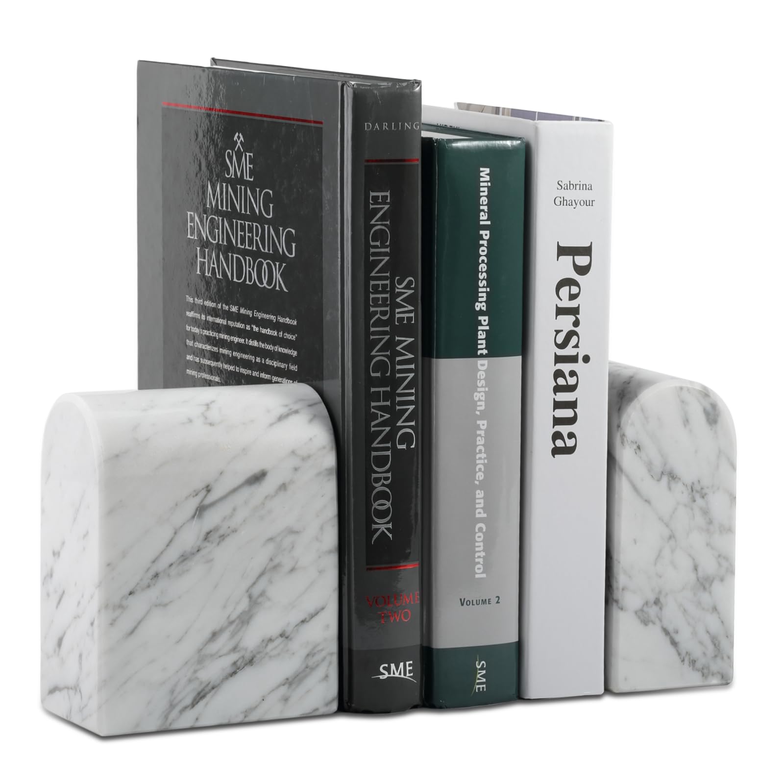 Serre-livres en marbre italien naturel Koville pour étagères, pour livres lourds 13LBS, ultra résistants, décor de bureau avec serre-livres en forme d’Arc de Triomphe pour CD/jeux vidéo (Bianco Carrara)