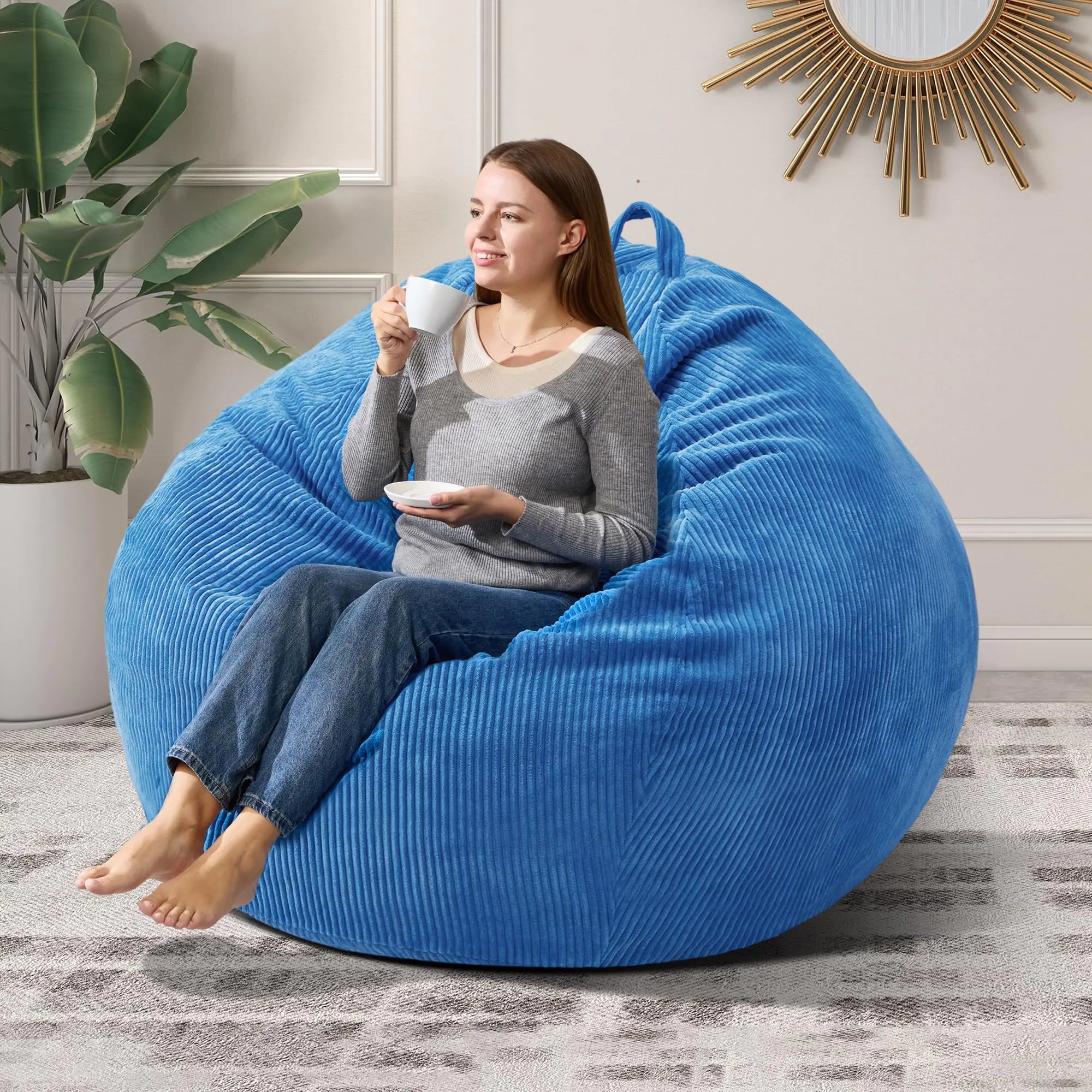 Chaise Pouf Cansunna en Forme de Larme pour Adultes avec Remplissage en Mousse Mémoire et Housse Lavable en Machine pour Salon Chambre (GrandBleu)