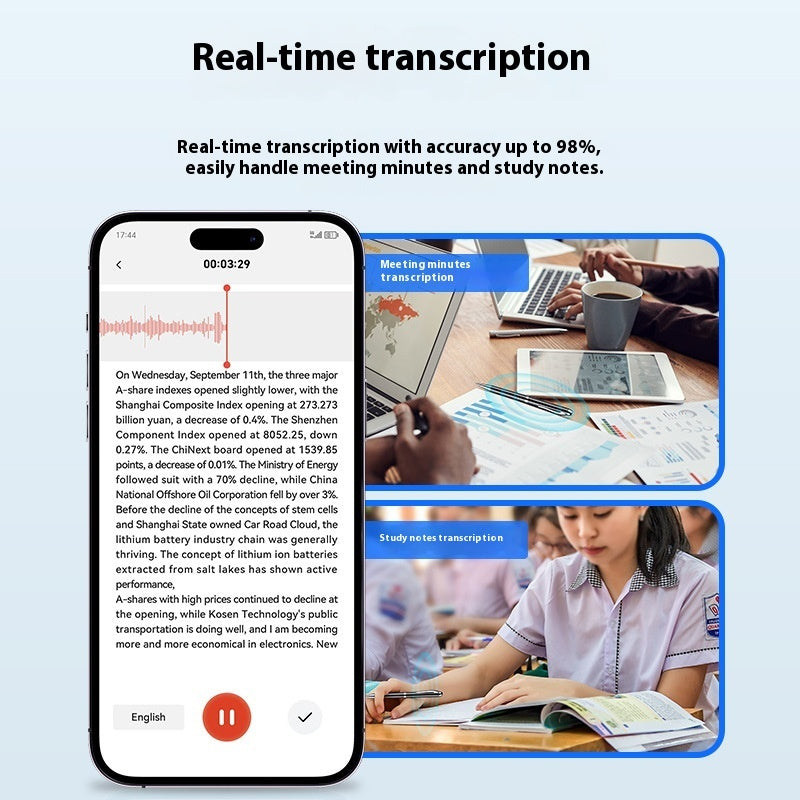 Q90A Intelligent Ai Voice Recorder HD Noise Reduction Real-time Conversion Session Translation Summary File Sharing