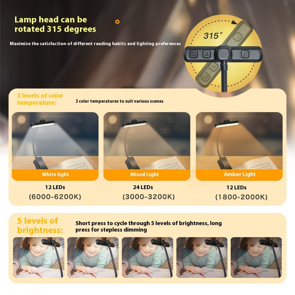 Double Row Lamp Beads Led Reading Light Rotating