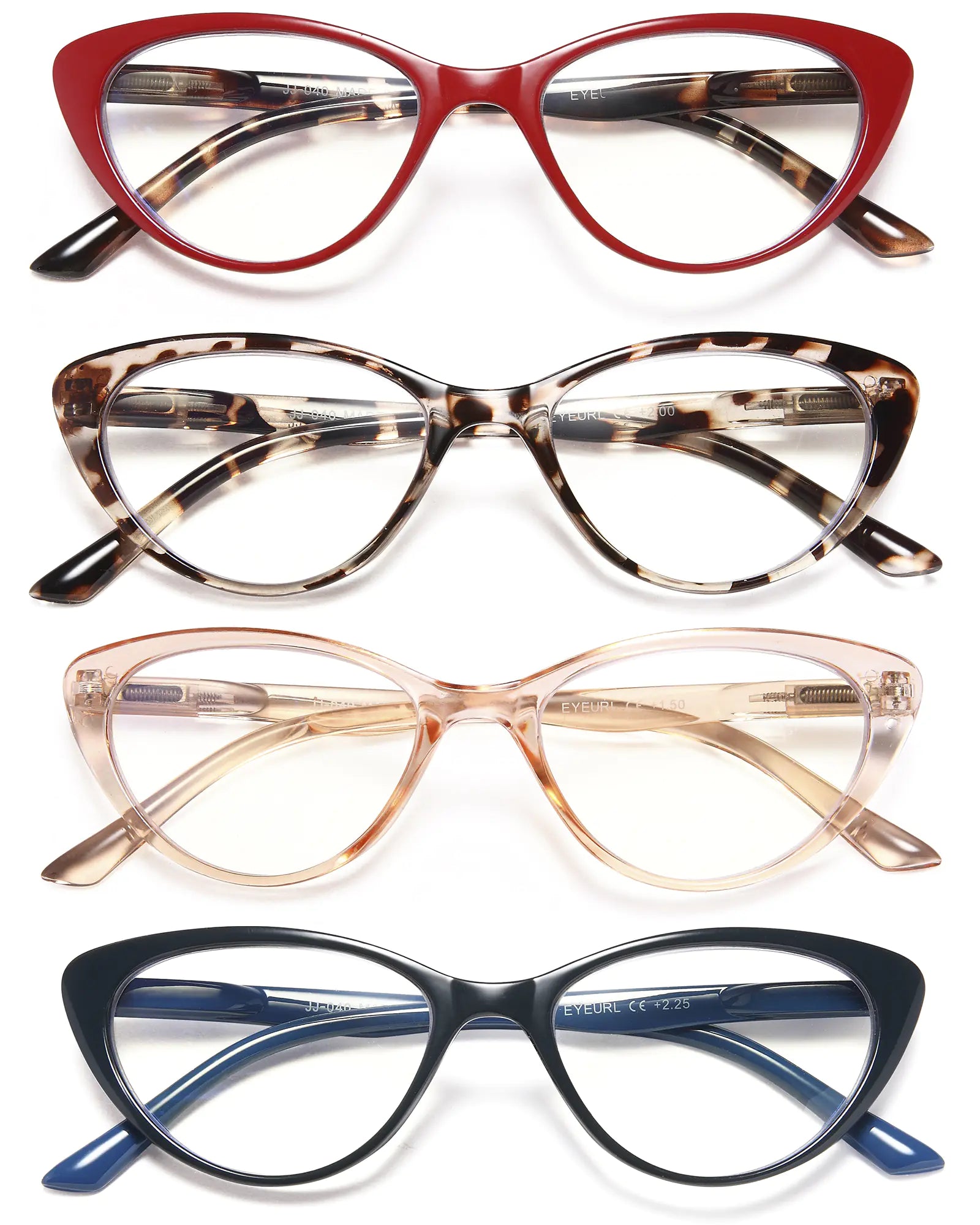 Cat Eye Fashion Reading Glasses 4-Piece Set - Blue Light Filter